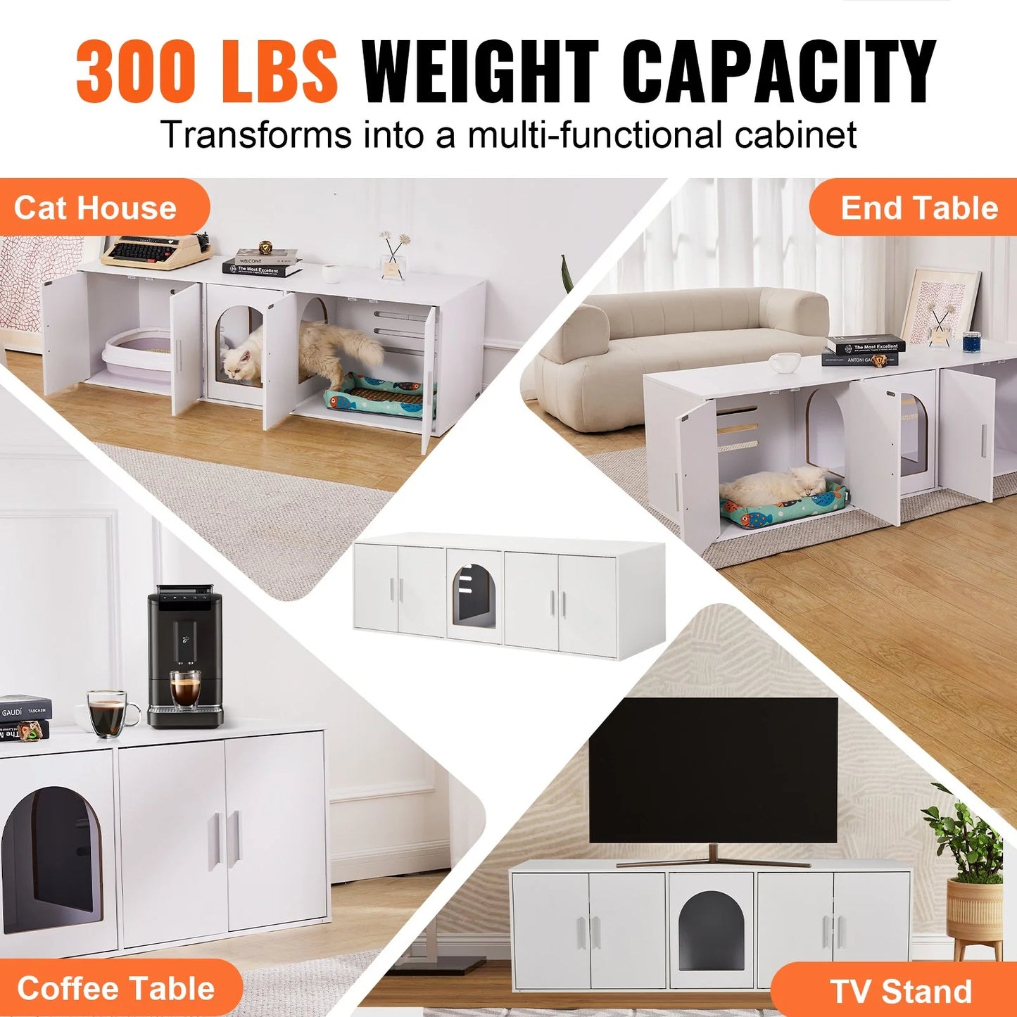 VEVOR Cat Litter Box Enclosure Wooden Litter Box Furniture Hidden 57.9 White