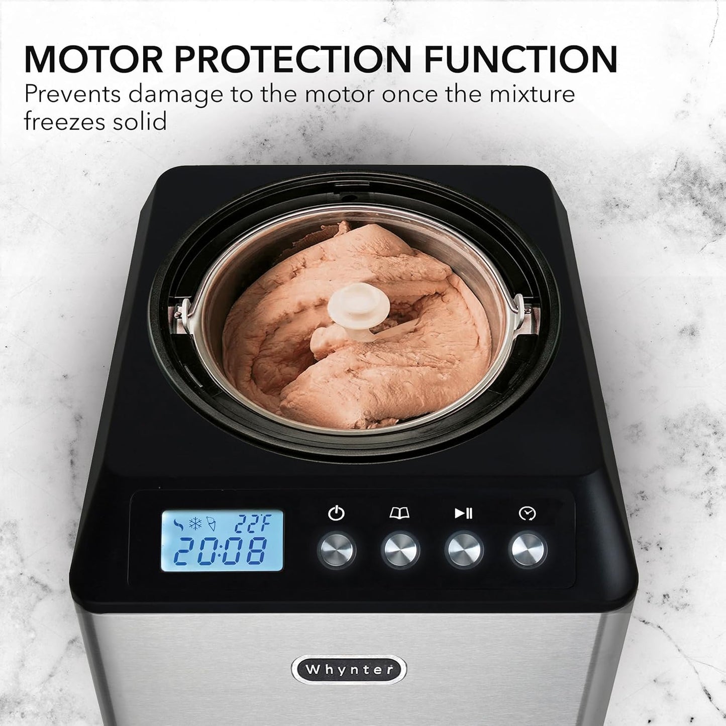 Ice Cream Maker Machine Automatic 2.1 Qt. Upright with Built-In Compressor, LCD Digital Display & Timer, No Pre-Freezing, ICM-201SB, Stainless Steel
