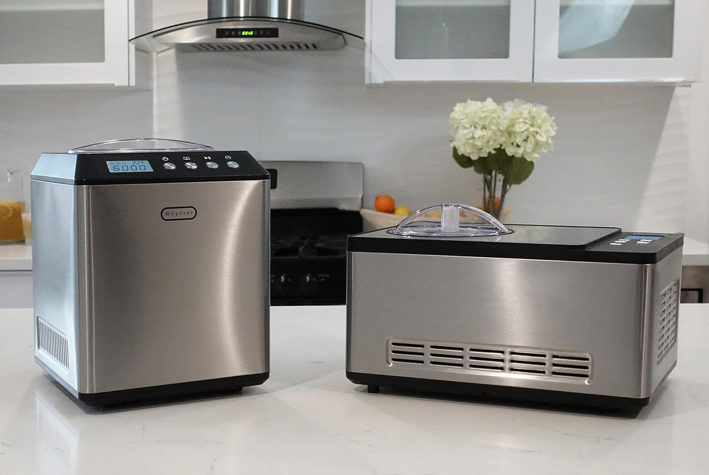 Ice Cream Maker Machine Automatic 2.1 Qt. Upright with Built-In Compressor, LCD Digital Display & Timer, No Pre-Freezing, ICM-201SB, Stainless Steel