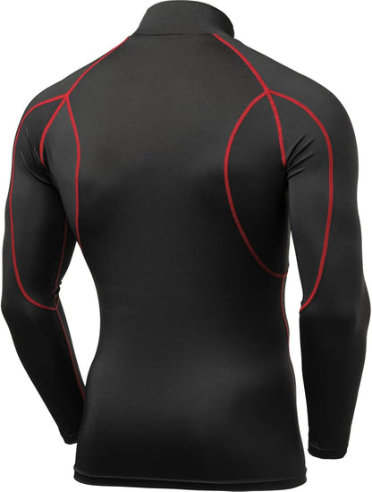Men'S UPF 50+ Mock Long Sleeve Compression Shirts, Athletic Workout Shirt, Base Layer for Water Sports
