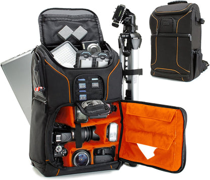 Camera Backpack for Photographers Dslr/Slr/Mirrorless Photography Camera Bag with Laptop Compartment, Waterproof Rain Cover & Tripod Holder, Compatible with Canon/Nikon/Sony (Orange)