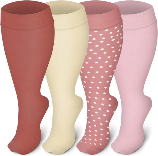 4 Pairs plus Size Compression Socks for Women and Men Wide Calf Extra Large Knee High Support for Circulation