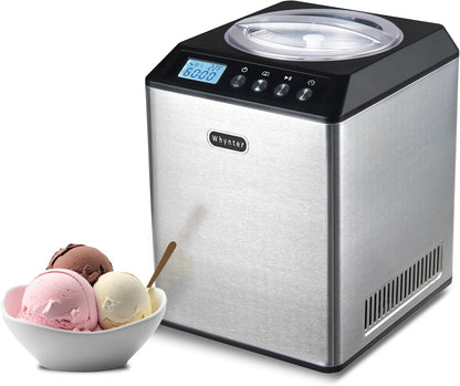 Ice Cream Maker Machine Automatic 2.1 Qt. Upright with Built-In Compressor, LCD Digital Display & Timer, No Pre-Freezing, ICM-201SB, Stainless Steel
