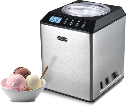 Ice Cream Maker Machine Automatic 2.1 Qt. Upright with Built-In Compressor, LCD Digital Display & Timer, No Pre-Freezing, ICM-201SB, Stainless Steel