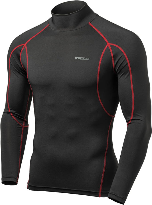 Men'S UPF 50+ Mock Long Sleeve Compression Shirts, Athletic Workout Shirt, Base Layer for Water Sports