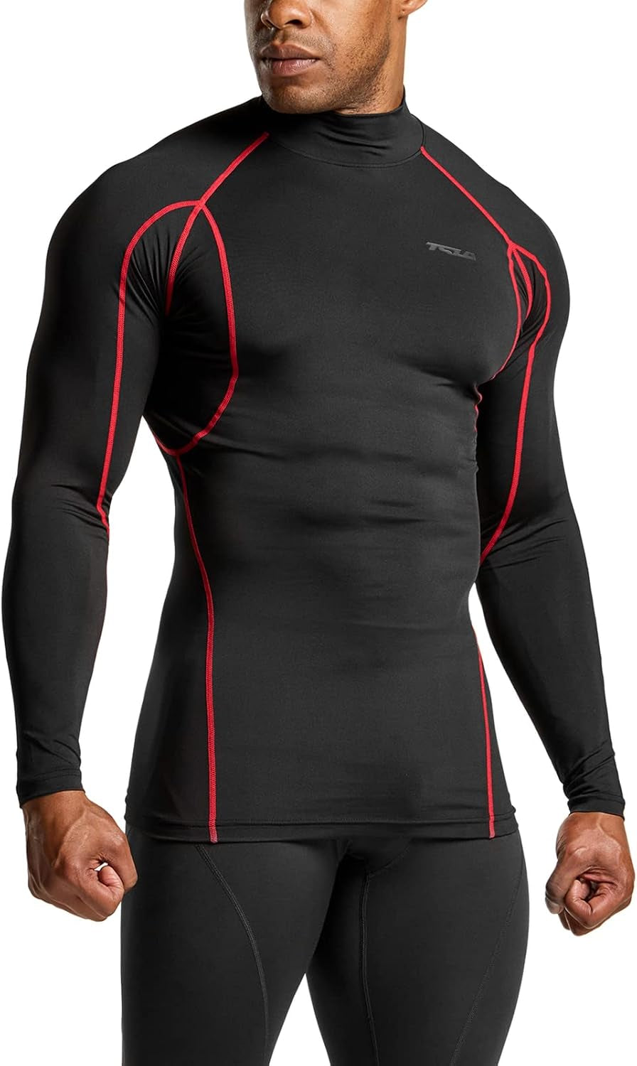 Men'S UPF 50+ Mock Long Sleeve Compression Shirts, Athletic Workout Shirt, Base Layer for Water Sports
