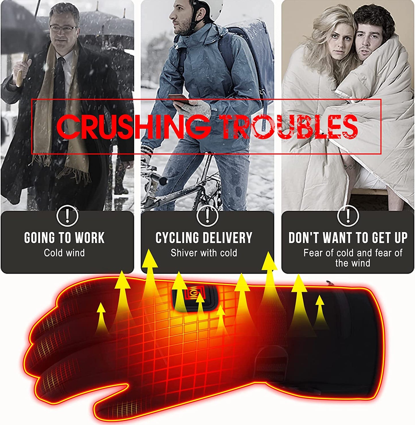 Electric Rechargeable Battery Power Waterproof Touchscreen Heated Gloves for Men Women, 3 Heating Temperature Adjustable Thermal Gloves for Skiing Hunting Fishing Camping Cycling