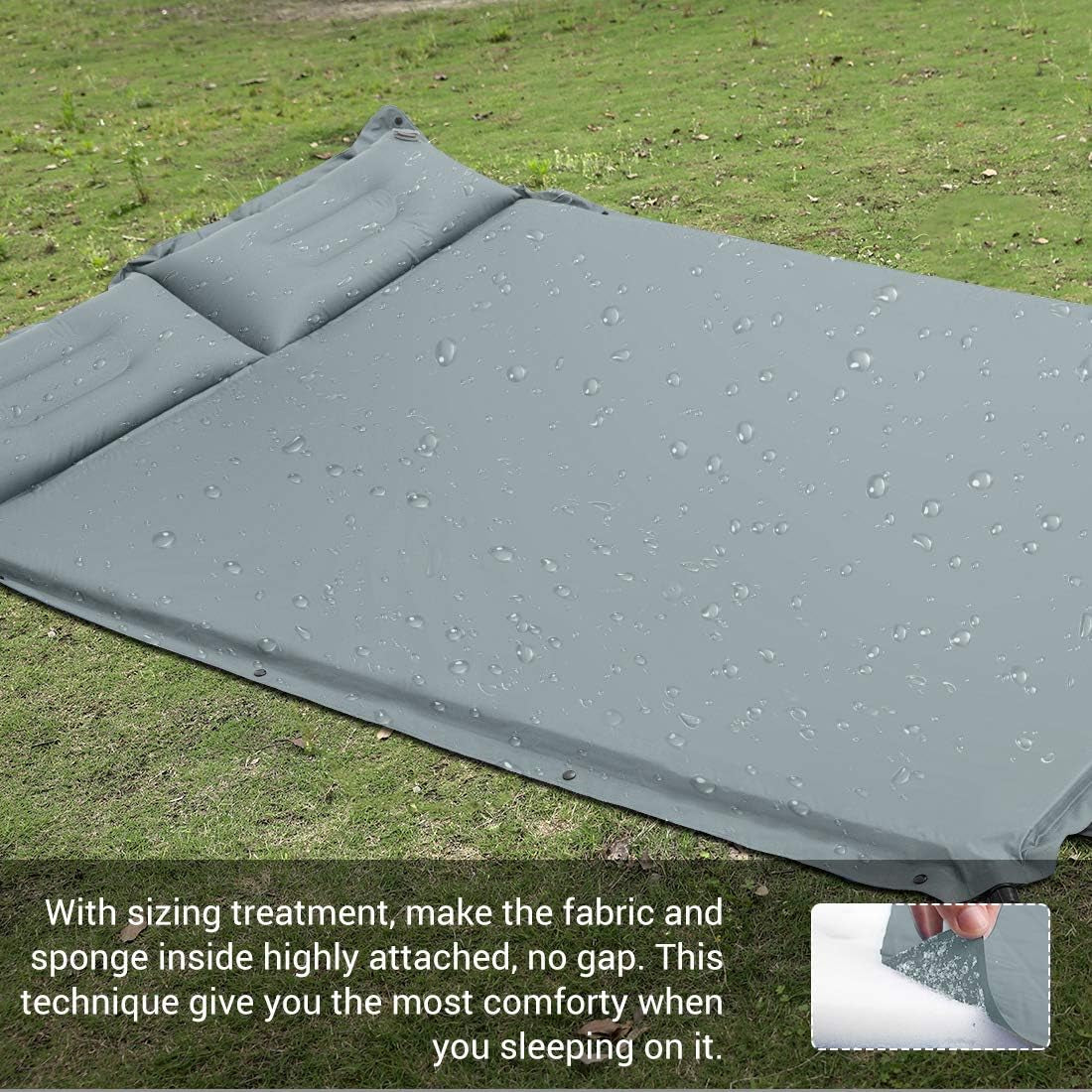 Double Camping Sleeping Pad Self- Inflating Camping Mattress with Pillows for Camping Hiking and Travel - Grey