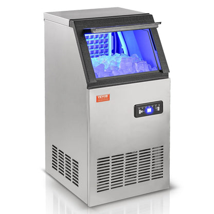 VEVOR Commercial Ice Maker, 80Lbs/24H, Ice Maker Machine, 40 Ice Cubes in 12-15 Minutes, Freestanding Cabinet Ice Maker with 27.5Lbs Storage Capacity LED Digital Display, for Bar Home Office Restaurant