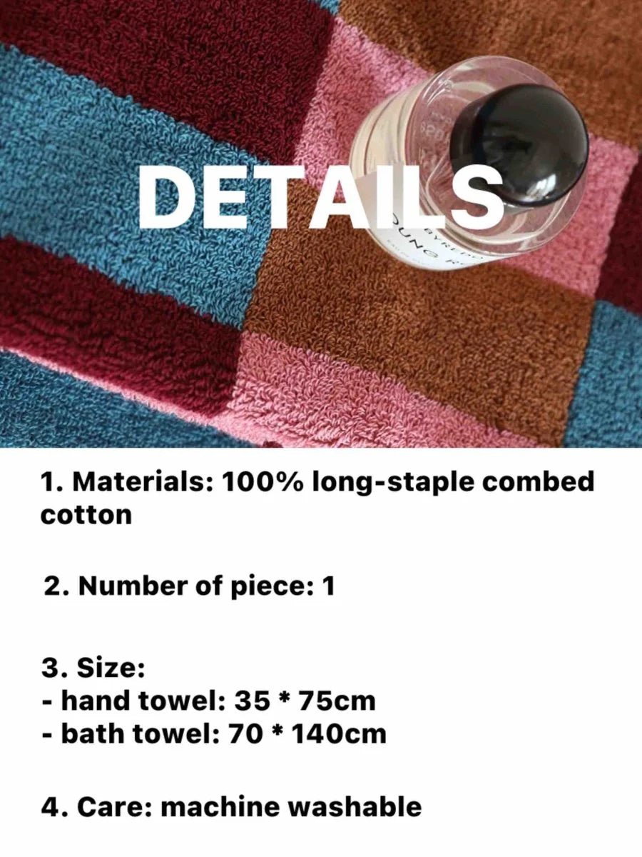Rainbow Checkered Bath Towel, Soft 100% Organic Long-Stapled Cotton