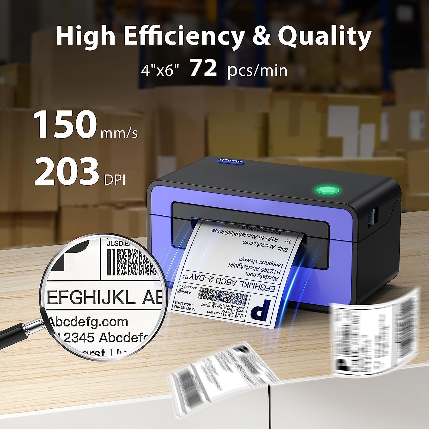 Thermal Label Printer, 4X6 Shippping Label Printer for Shipping Package, Commercial Thermal Label Maker, Compatible with Amazon, Ebay, Etsy, Shopify, Etc, Support Windows and Mac, Purple
