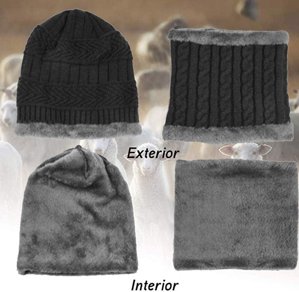 2Pieces Mens Winter Beanie Hat Fleece Lined Scarf Set Knit Warm Thick Skull Cap Neck Warmer for Men & Women
