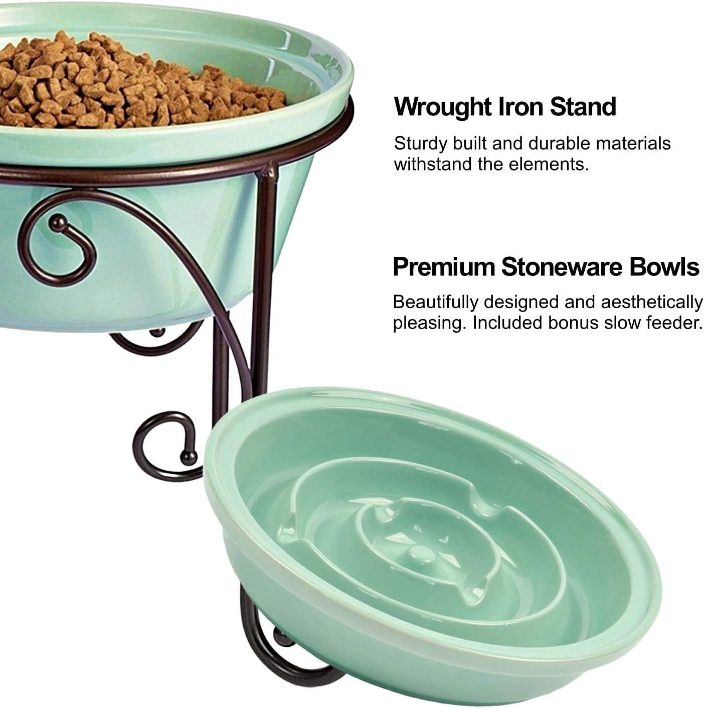 Pet Stand,Elevated Dog Bowls,Raised Dog Bowl Stand,Pet Feeding Station for Large Medium Dogs (Large, Green)