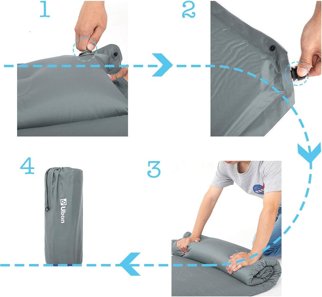 Double Camping Sleeping Pad Self- Inflating Camping Mattress with Pillows for Camping Hiking and Travel - Grey