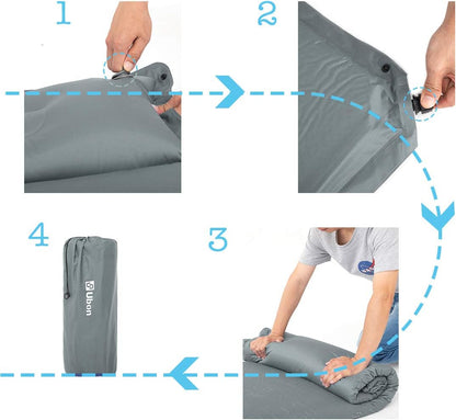 Double Camping Sleeping Pad Self- Inflating Camping Mattress with Pillows for Camping Hiking and Travel - Grey