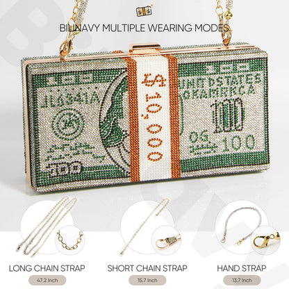 Money Clutch Purses for Women, Stack of Cash Dollars Crystal Clutch Purses, Women Diamond Evening Bags Party Cocktail Rhinestone Handbags, Wedding Dinner Bag, Green