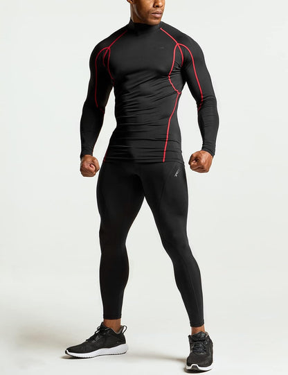 Men'S UPF 50+ Mock Long Sleeve Compression Shirts, Athletic Workout Shirt, Base Layer for Water Sports