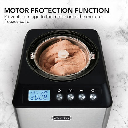 Ice Cream Maker Machine Automatic 2.1 Qt. Upright with Built-In Compressor, LCD Digital Display & Timer, No Pre-Freezing, ICM-201SB, Stainless Steel