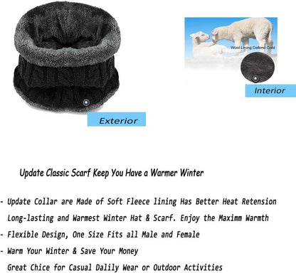 2Pieces Mens Winter Beanie Hat Fleece Lined Scarf Set Knit Warm Thick Skull Cap Neck Warmer for Men & Women