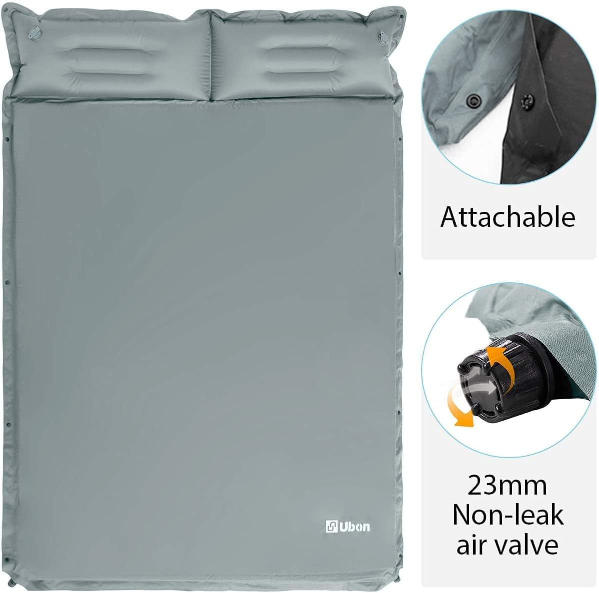 Double Camping Sleeping Pad Self- Inflating Camping Mattress with Pillows for Camping Hiking and Travel - Grey