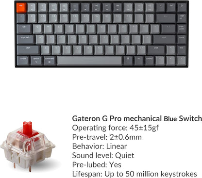 K2 75% Layout RGB Bluetooth Wireless Mechanical Keyboard with Gateron G Pro Blue Switch/Anti Ghosting/N-Key Rollover, Compact 84 Keys USB Wired Gaming Keyboard for Mac Windows-Version 2