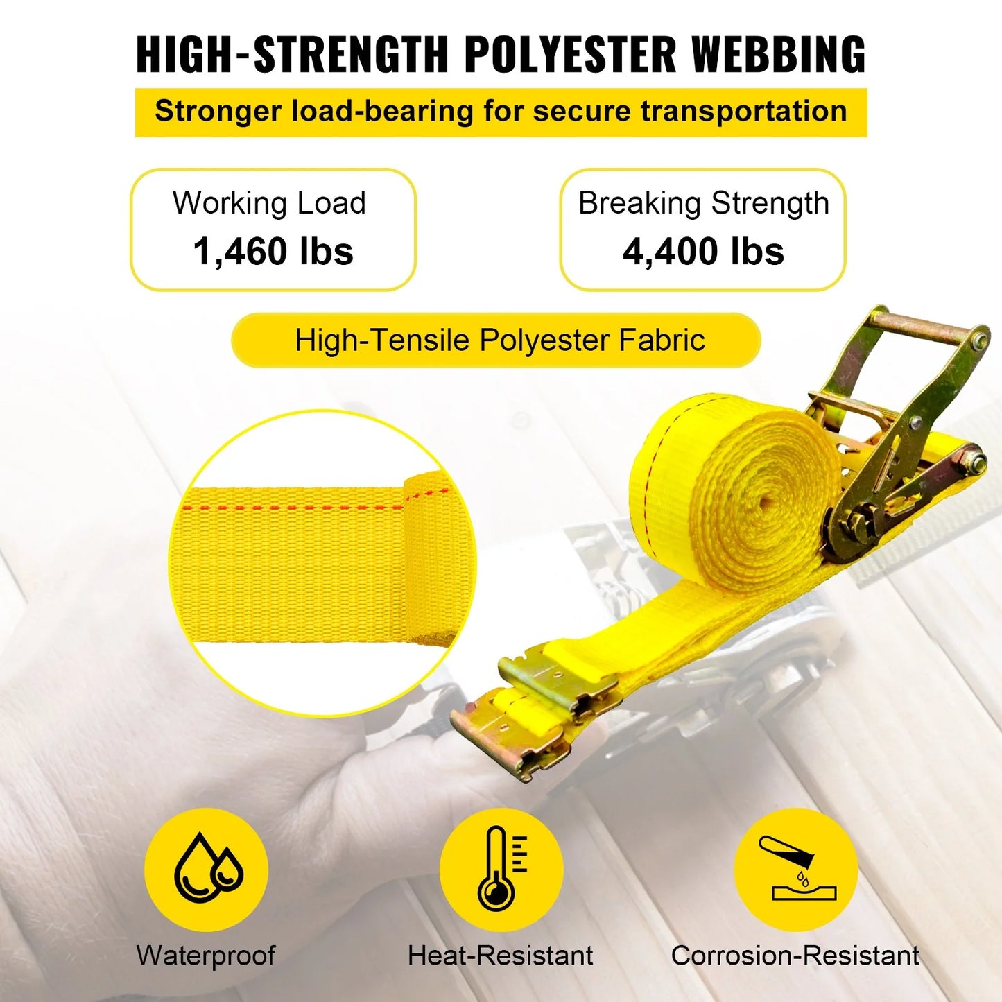 VEVOR E Track Ratchet Strap, 18PCS 2 X 15' E-Track Straps 4400 LBS Breaking Strength, with Polyester Webbing & Spring Fitting & Ratchets, Durable Tie-Downs for Motorcycles, Tire, Trailer Loads