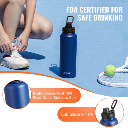 40 Oz Insulated Water Bottle Stainless Steel with Wide Mouth Lid Blue