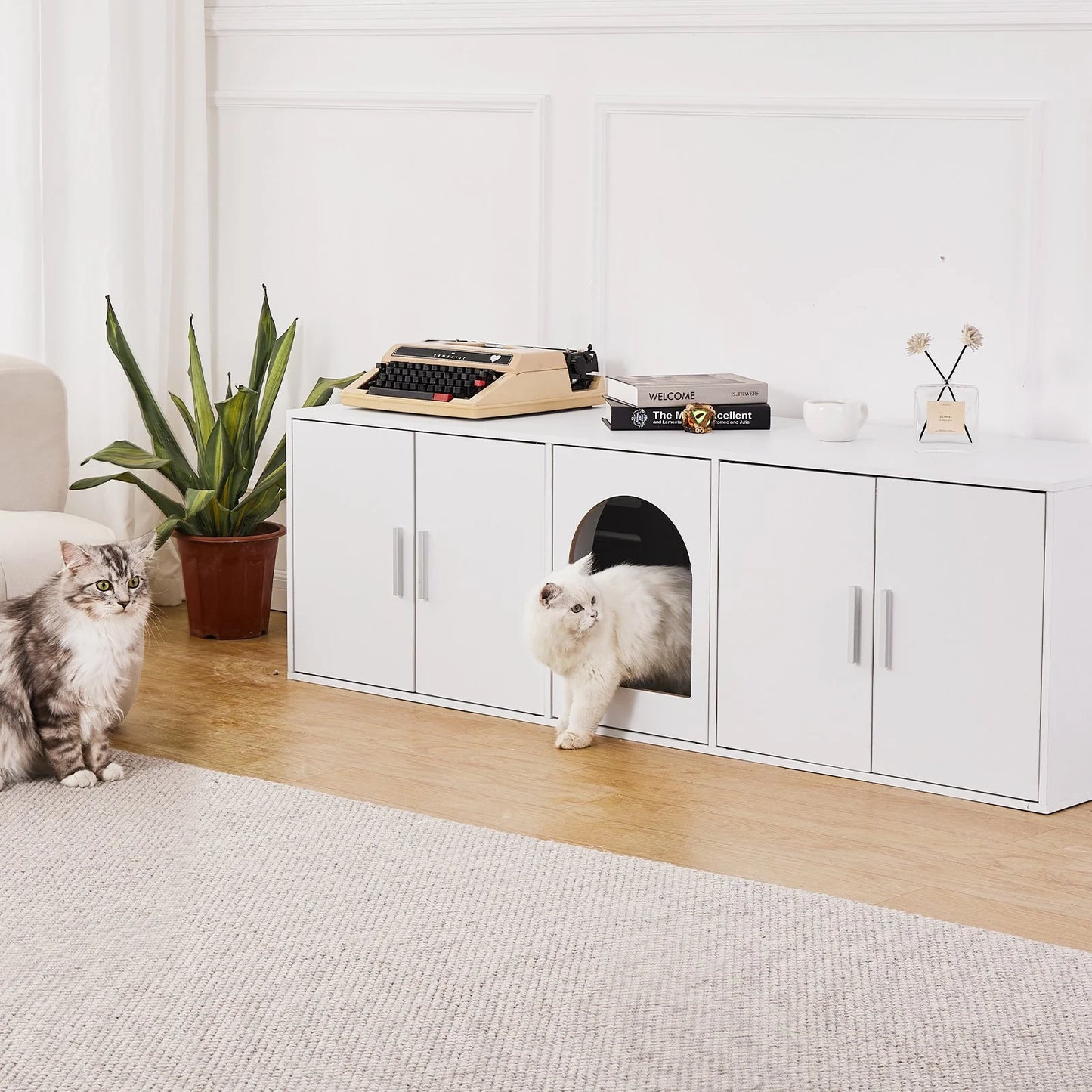 VEVOR Cat Litter Box Enclosure Wooden Litter Box Furniture Hidden 57.9 White