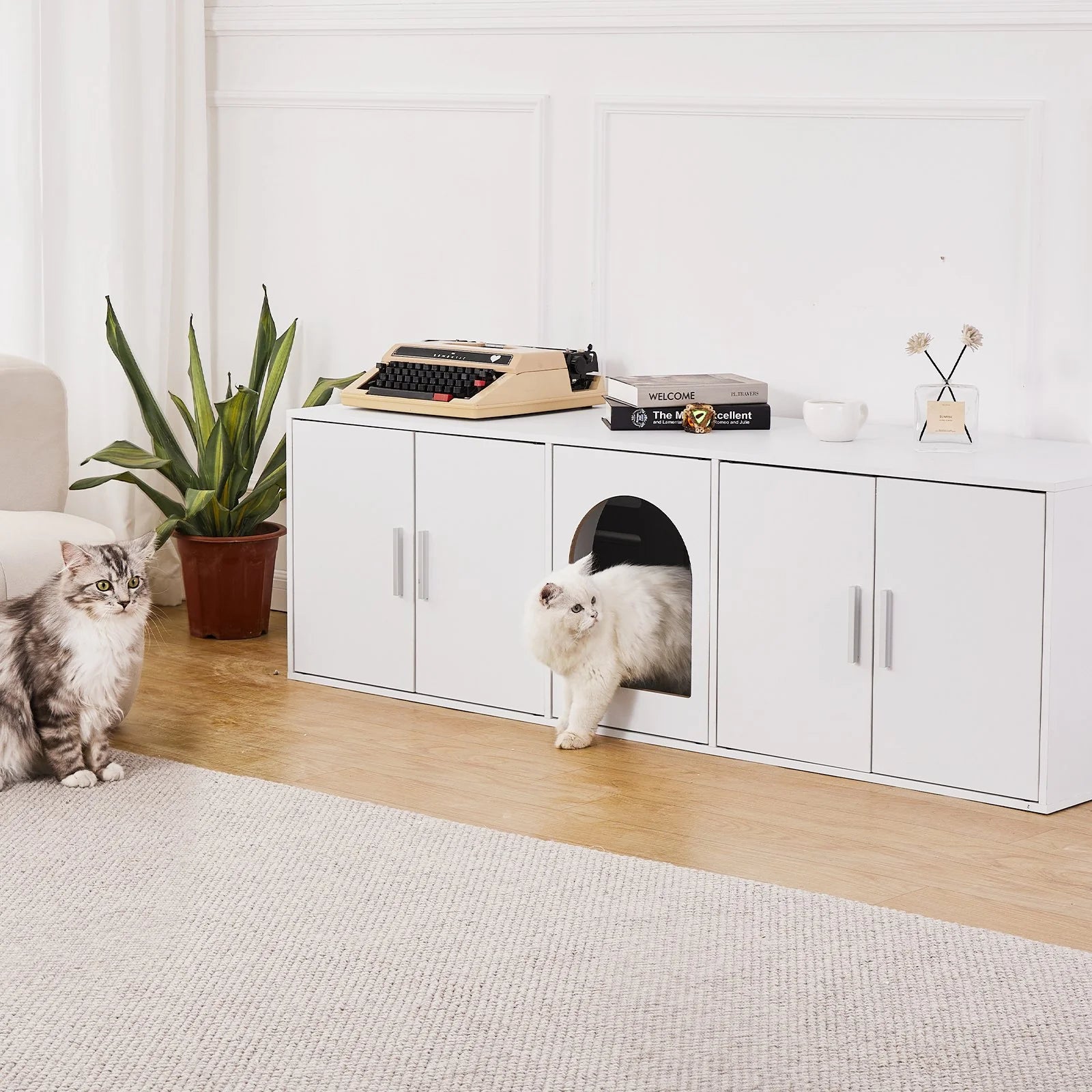 VEVOR Cat Litter Box Enclosure Wooden Litter Box Furniture Hidden 57.9 White
