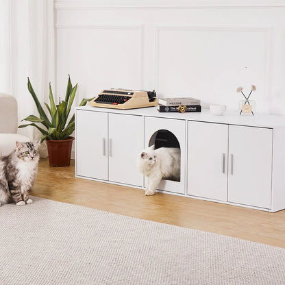 VEVOR Cat Litter Box Enclosure Wooden Litter Box Furniture Hidden 57.9 White