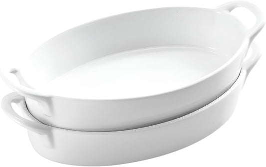 Oval Ceramic Deep Dish Pie Pan Set of 2 - White Baking Dish for Pie Baking and Serving Dishes - Durable Oven and Microwave Safe Bakeware - Thoughtful Gift for Baking Enthusiasts - 10X6-Inch