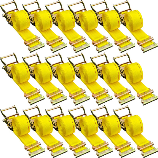 VEVOR E Track Ratchet Strap, 18PCS 2 X 15' E-Track Straps 4400 LBS Breaking Strength, with Polyester Webbing & Spring Fitting & Ratchets, Durable Tie-Downs for Motorcycles, Tire, Trailer Loads