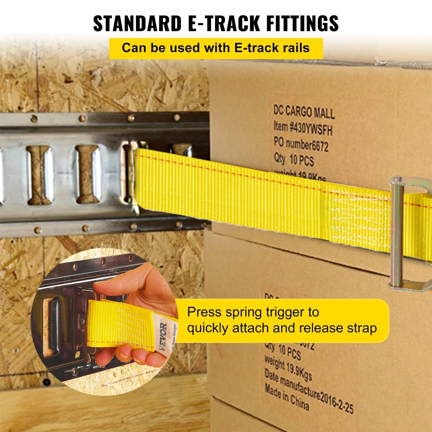 VEVOR E Track Ratchet Strap, 18PCS 2 X 15' E-Track Straps 4400 LBS Breaking Strength, with Polyester Webbing & Spring Fitting & Ratchets, Durable Tie-Downs for Motorcycles, Tire, Trailer Loads