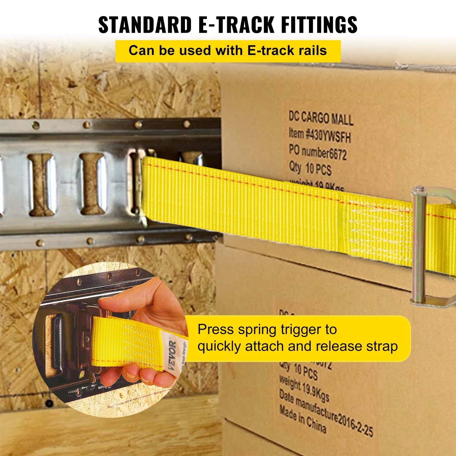 VEVOR E Track Ratchet Strap, 18PCS 2 X 15' E-Track Straps 4400 LBS Breaking Strength, with Polyester Webbing & Spring Fitting & Ratchets, Durable Tie-Downs for Motorcycles, Tire, Trailer Loads