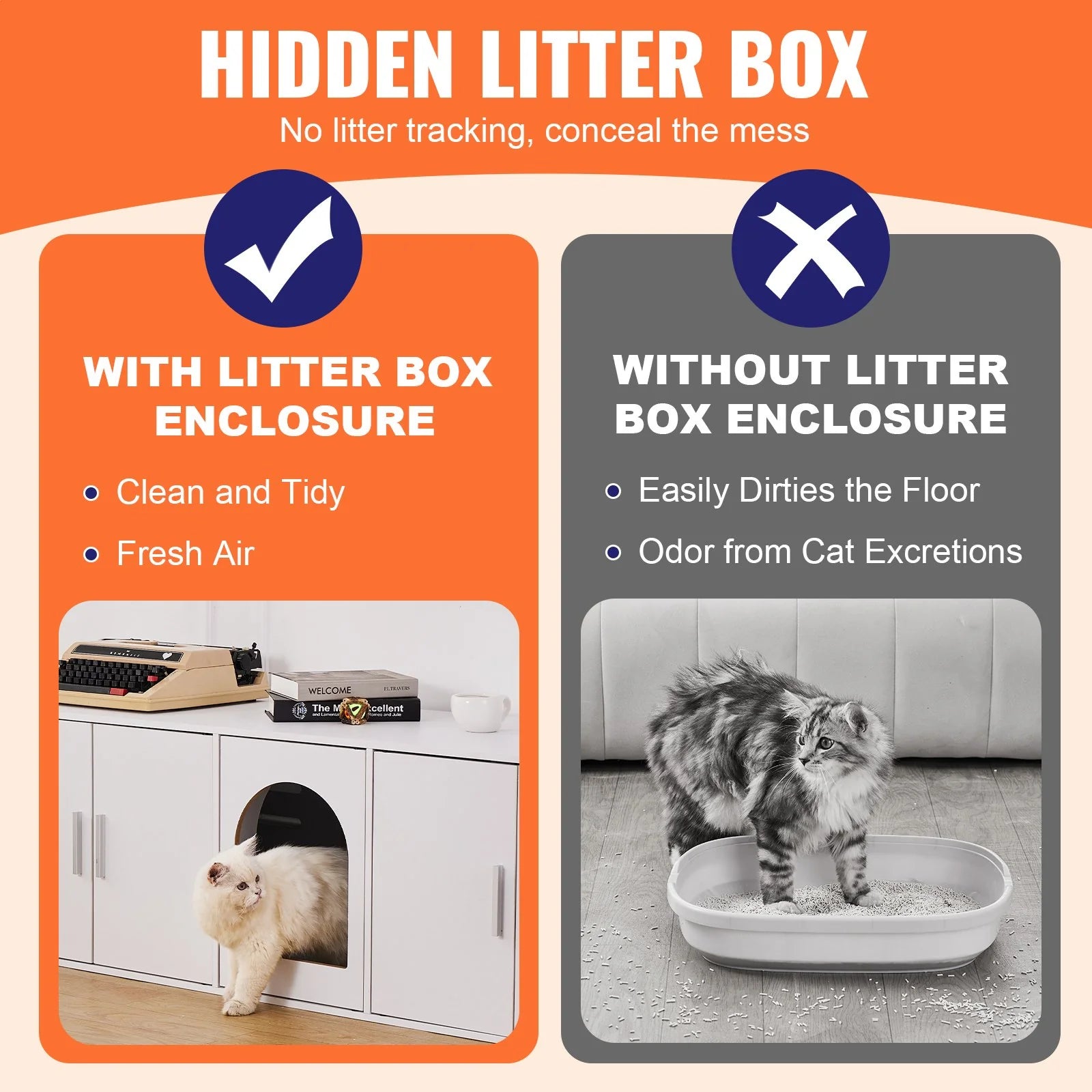 VEVOR Cat Litter Box Enclosure Wooden Litter Box Furniture Hidden 57.9 White