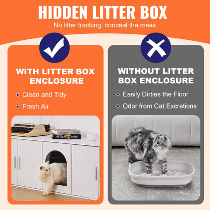 VEVOR Cat Litter Box Enclosure Wooden Litter Box Furniture Hidden 57.9 White