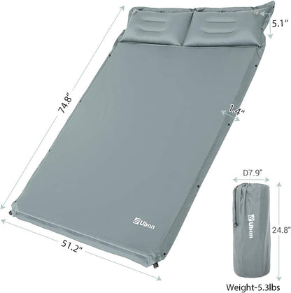 Double Camping Sleeping Pad Self- Inflating Camping Mattress with Pillows for Camping Hiking and Travel - Grey