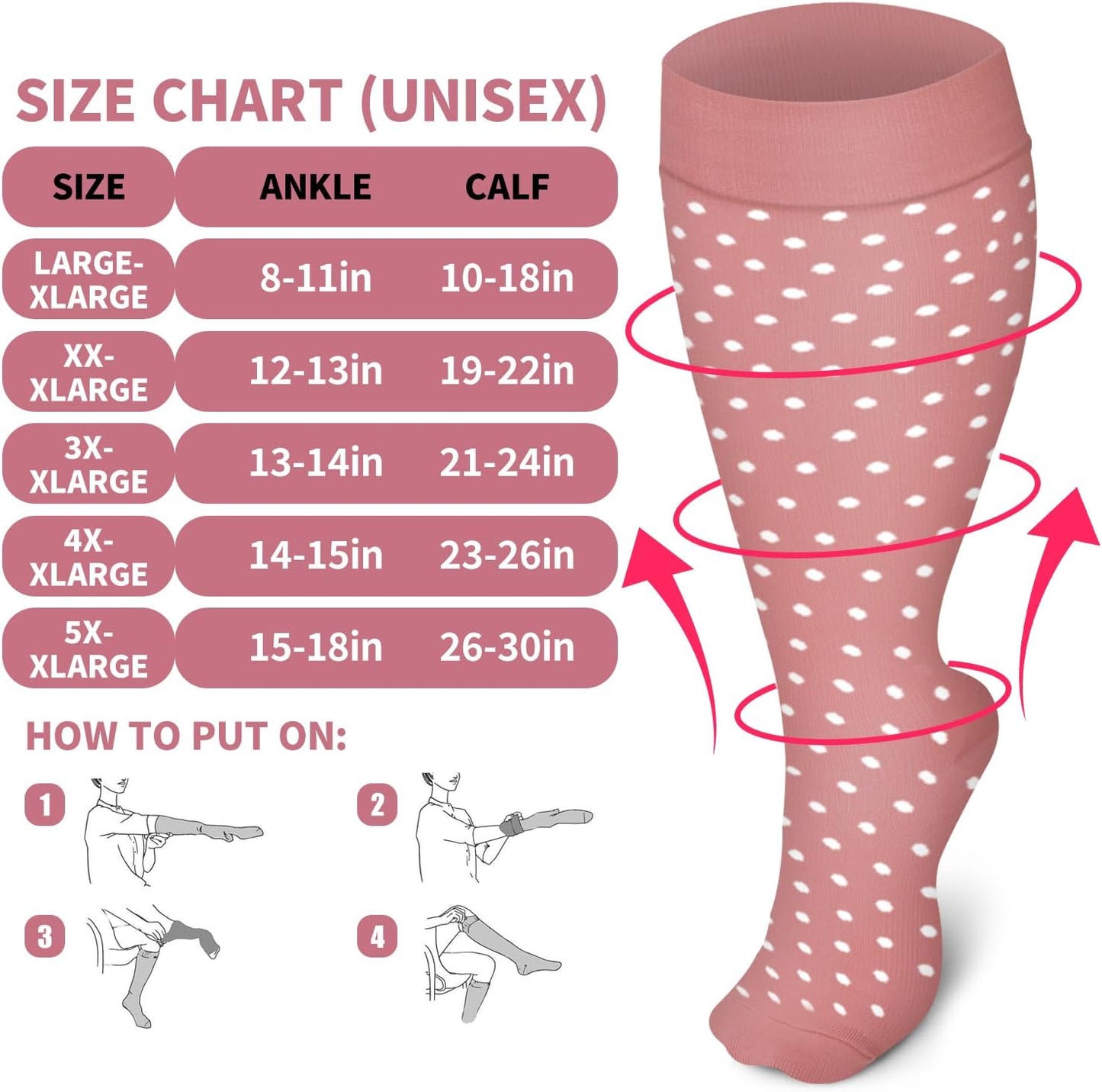 4 Pairs plus Size Compression Socks for Women and Men Wide Calf Extra Large Knee High Support for Circulation