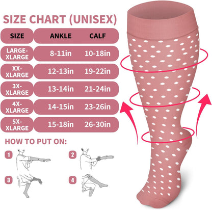4 Pairs plus Size Compression Socks for Women and Men Wide Calf Extra Large Knee High Support for Circulation