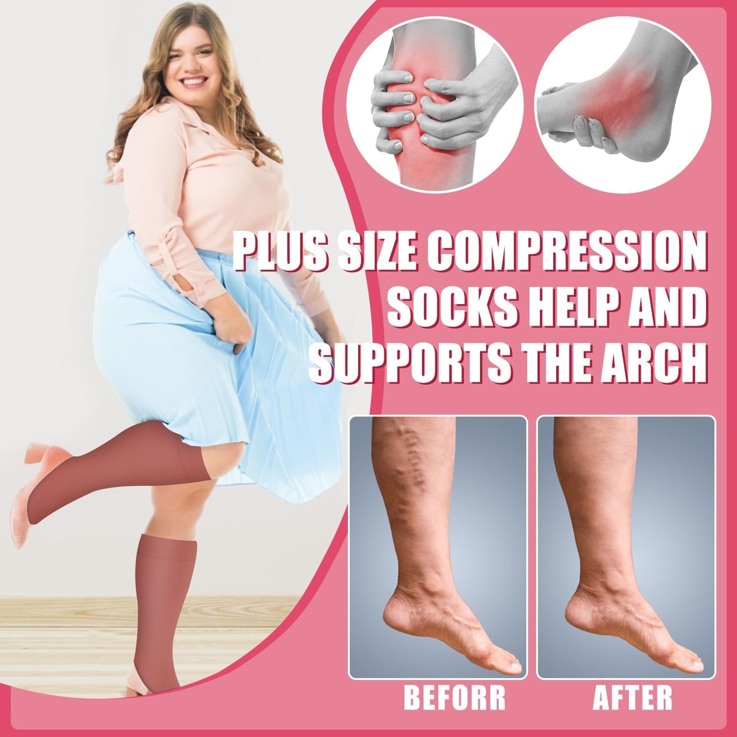 4 Pairs plus Size Compression Socks for Women and Men Wide Calf Extra Large Knee High Support for Circulation