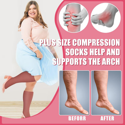 4 Pairs plus Size Compression Socks for Women and Men Wide Calf Extra Large Knee High Support for Circulation