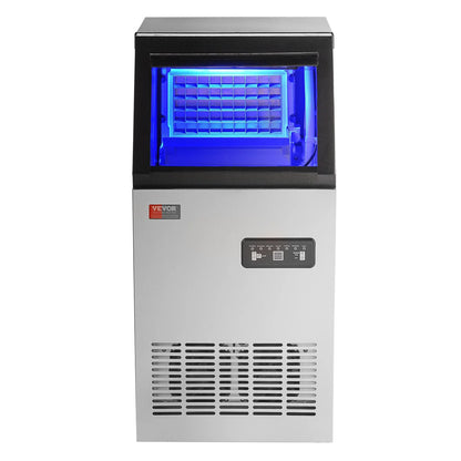 VEVOR Commercial Ice Maker, 80Lbs/24H, Ice Maker Machine, 40 Ice Cubes in 12-15 Minutes, Freestanding Cabinet Ice Maker with 27.5Lbs Storage Capacity LED Digital Display, for Bar Home Office Restaurant