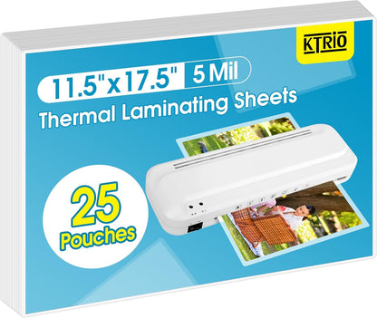 Laminating Sheets Thermal Laminate Pouches, Hold 11 X 17 Inch Sheet 25 Pack, 5 Mil Clear Laminated Pouch 11.5 X 17.5 Inch Lamination Paper for Laminator, round Corner, Home & Office