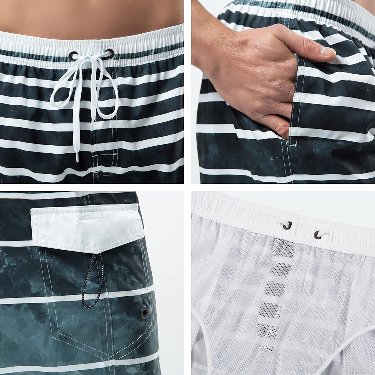 Men'S Swim Trunks, Quick Dry Board Shorts, Colorful Stripe Swimming Shorts,38,B1-Grey