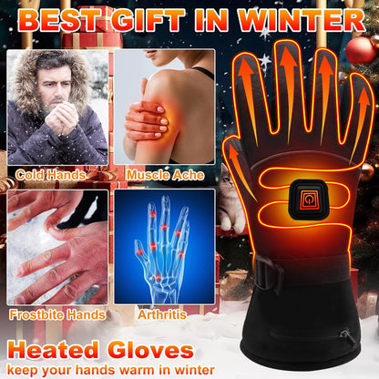 Electric Rechargeable Battery Power Waterproof Touchscreen Heated Gloves for Men Women, 3 Heating Temperature Adjustable Thermal Gloves for Skiing Hunting Fishing Camping Cycling