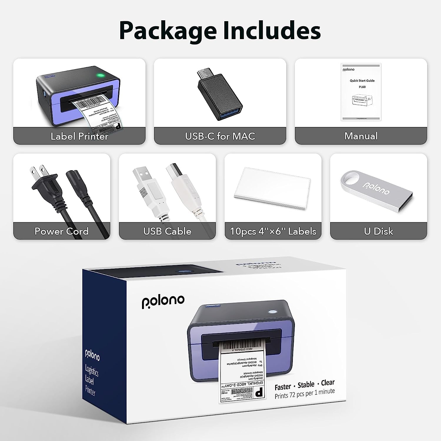 Thermal Label Printer, 4X6 Shippping Label Printer for Shipping Package, Commercial Thermal Label Maker, Compatible with Amazon, Ebay, Etsy, Shopify, Etc, Support Windows and Mac, Purple