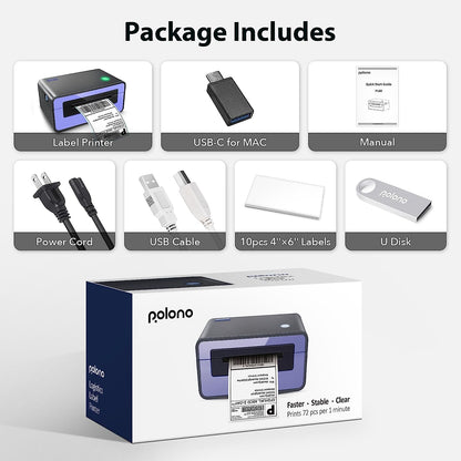 Thermal Label Printer, 4X6 Shippping Label Printer for Shipping Package, Commercial Thermal Label Maker, Compatible with Amazon, Ebay, Etsy, Shopify, Etc, Support Windows and Mac, Purple