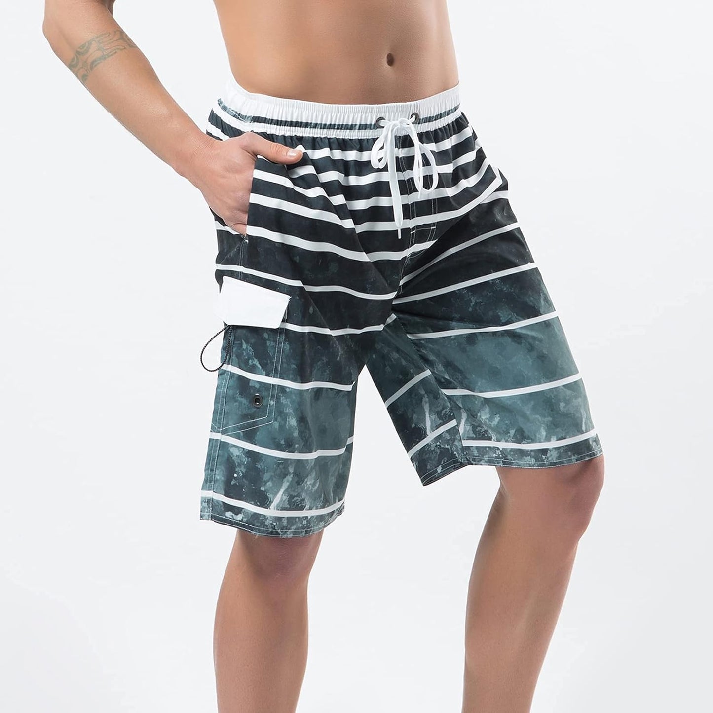 Men'S Swim Trunks, Quick Dry Board Shorts, Colorful Stripe Swimming Shorts,38,B1-Grey