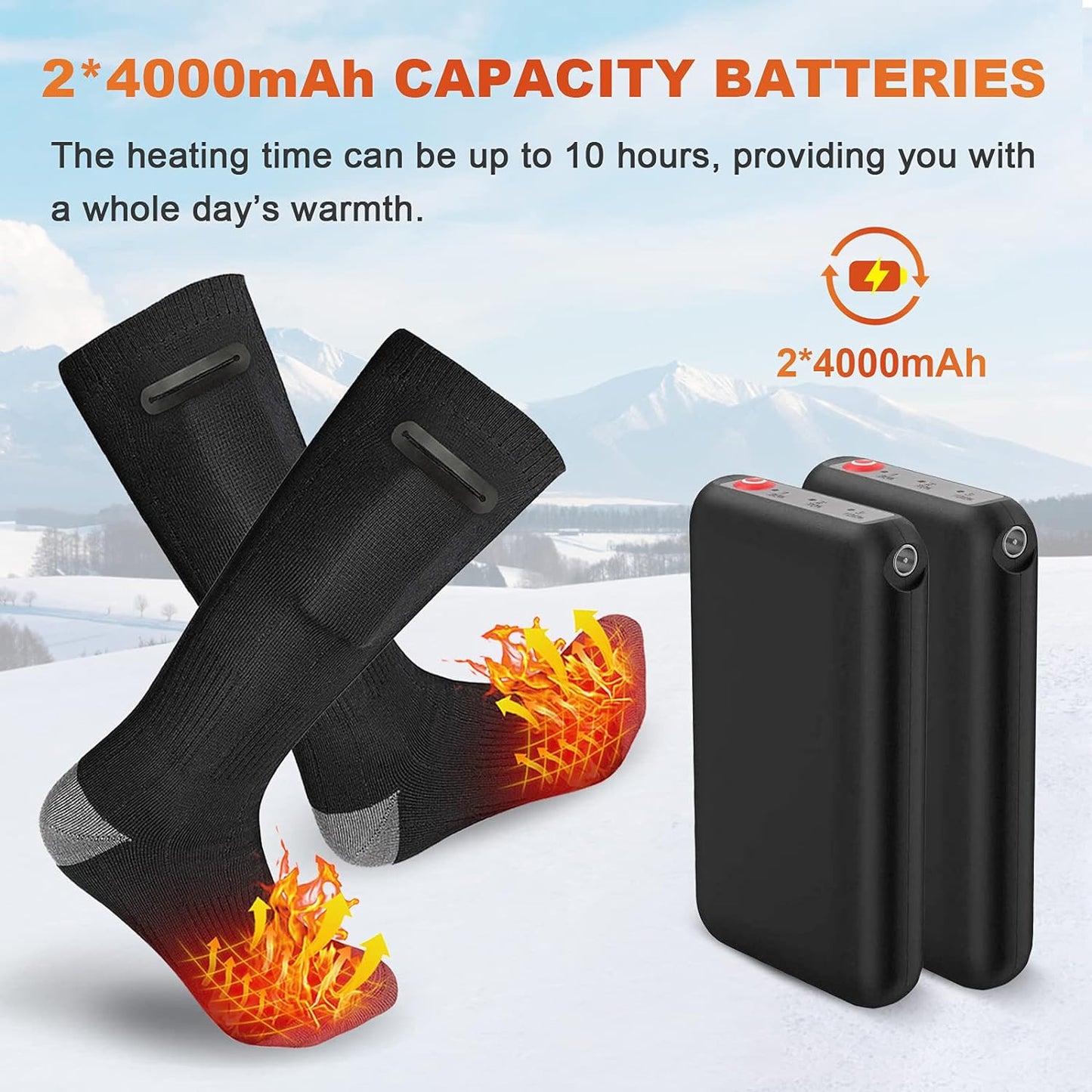 Heated Socks,Electric Heated Socks,4000Mah Foot Warmer Heated Socks,3 Level Settings Heated Socks,Rechargeable Heating Cotton Socks,Foot Warm Socks