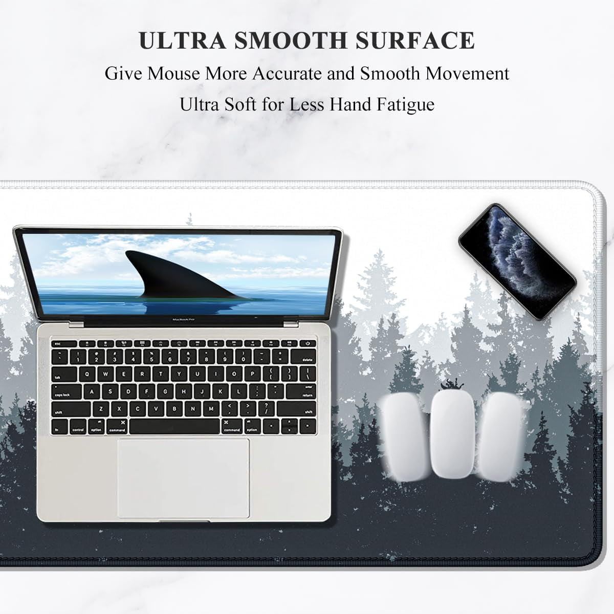 Large Mouse Pad, XXL Gaming Mousepad, Desk Mat for Desktop, Thick Rubber, Big & Long Size, Stitched Edges, Full Desk Pad for Laptop & Computer, Extended 35.4 X 15.7 In, Ink Misty Forest